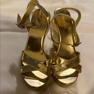 Jimmy Choo Metallic Gold Platform Wedge Heels